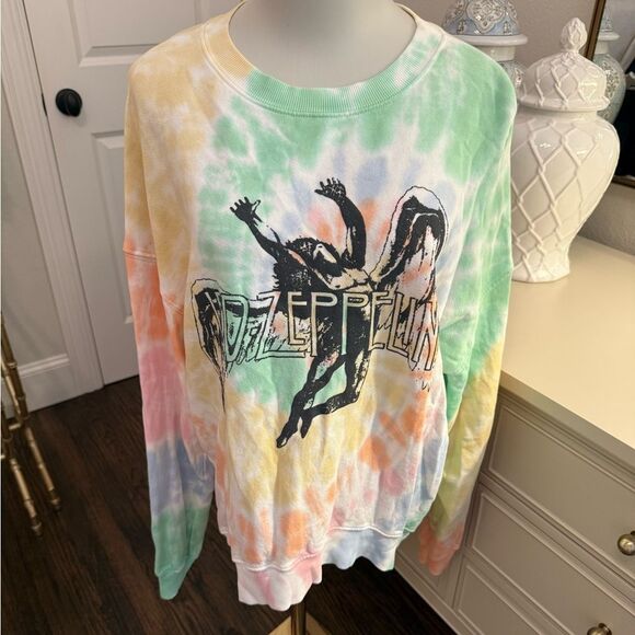 Daydreamer Revolve Led Zeppelin Ic Tie Dye Sweatshirt in Fad Neon Tie Dye-EE2 - Picture 2 of 5